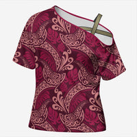 Sweet Pink Monstera Cross Shoulder Shirt Polynesian Tribal Pattern - Polynesian Pride