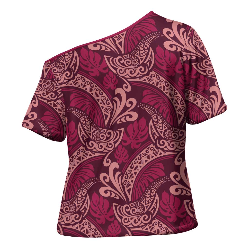 Sweet Pink Monstera Cross Shoulder Shirt Polynesian Tribal Pattern - Polynesian Pride