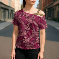 Sweet Pink Monstera Cross Shoulder Shirt Polynesian Tribal Pattern - Polynesian Pride