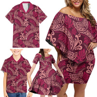 Sweet Pink Monstera Family Matching Off Shoulder Short Dress and Hawaiian Shirt Polynesian Tribal Pattern - Polynesian Pride