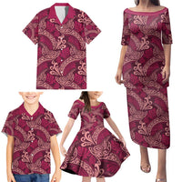 Sweet Pink Monstera Family Matching Puletasi and Hawaiian Shirt Polynesian Tribal Pattern - Polynesian Pride