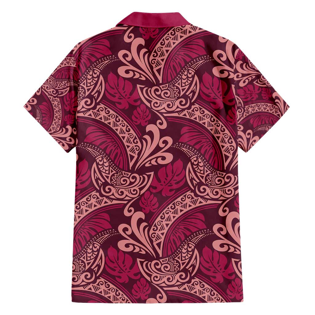Sweet Pink Monstera Family Matching Short Sleeve Bodycon Dress and Hawaiian Shirt Polynesian Tribal Pattern - Polynesian Pride