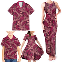 Sweet Pink Monstera Family Matching Tank Maxi Dress and Hawaiian Shirt Polynesian Tribal Pattern - Polynesian Pride