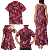 Sweet Pink Monstera Family Matching Tank Maxi Dress and Hawaiian Shirt Polynesian Tribal Pattern - Polynesian Pride
