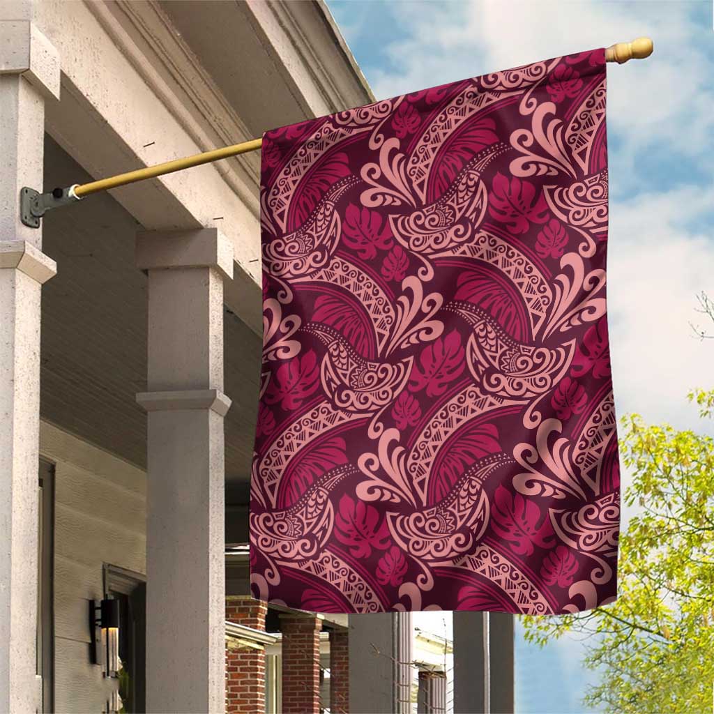 Sweet Pink Monstera Garden Flag Polynesian Tribal Pattern - Polynesian Pride