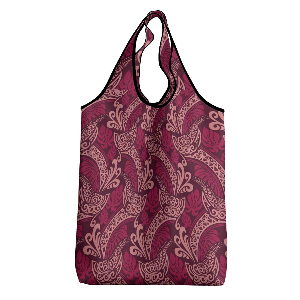 Sweet Pink Monstera Grocery Bag Polynesian Tribal Pattern - Polynesian Pride
