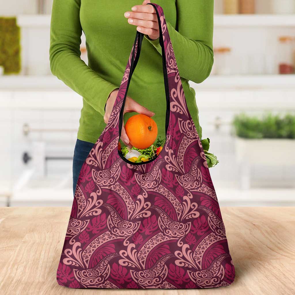 Sweet Pink Monstera Grocery Bag Polynesian Tribal Pattern - Polynesian Pride