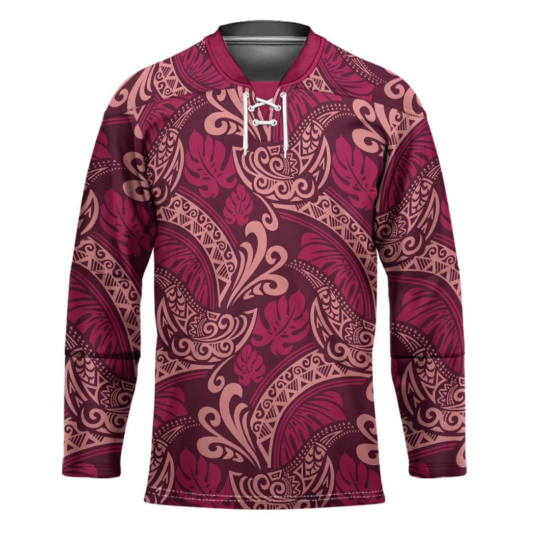 Sweet Pink Monstera Hockey Jersey Polynesian Tribal Pattern - Polynesian Pride