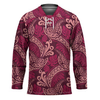 Sweet Pink Monstera Hockey Jersey Polynesian Tribal Pattern - Polynesian Pride