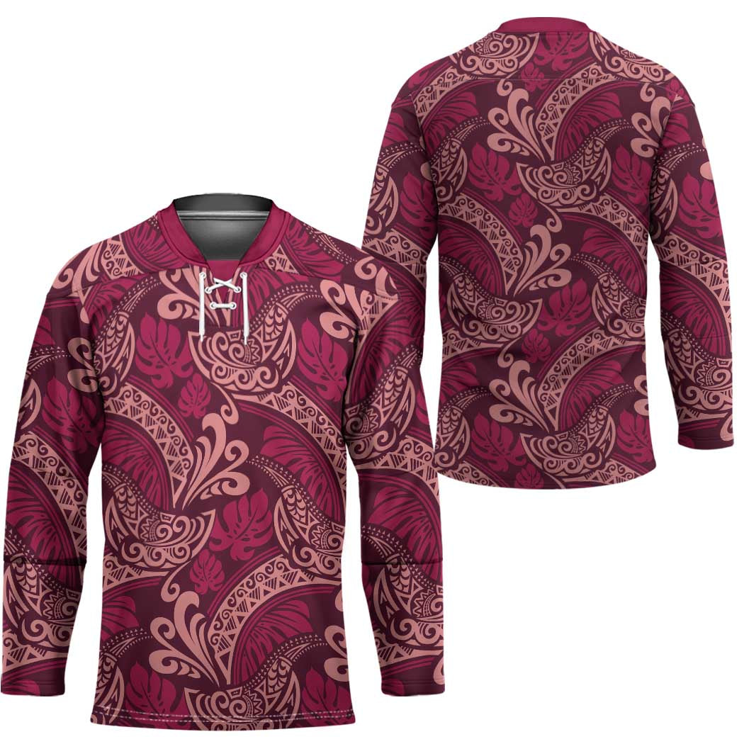 Sweet Pink Monstera Hockey Jersey Polynesian Tribal Pattern - Polynesian Pride