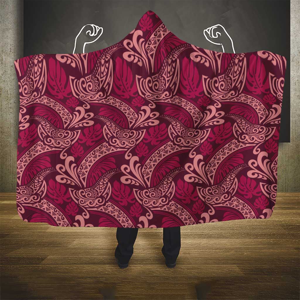 Sweet Pink Monstera Hooded Blanket Polynesian Tribal Pattern - Polynesian Pride