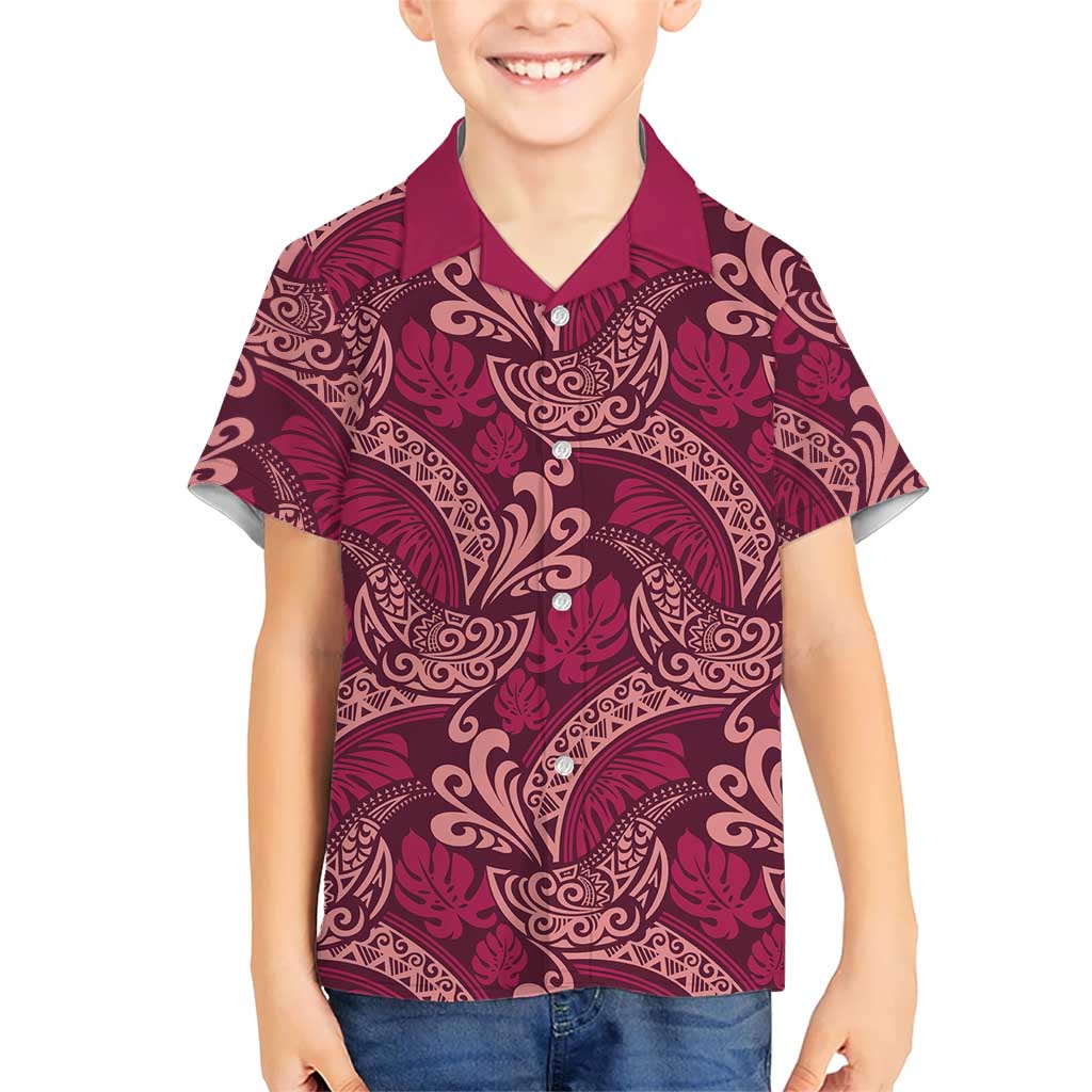 Sweet Pink Monstera Kid Hawaiian Shirt Polynesian Tribal Pattern - Polynesian Pride