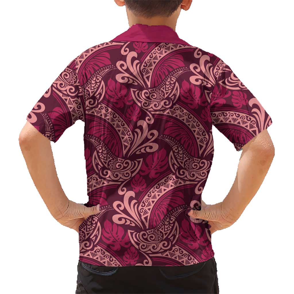 Sweet Pink Monstera Kid Hawaiian Shirt Polynesian Tribal Pattern - Polynesian Pride