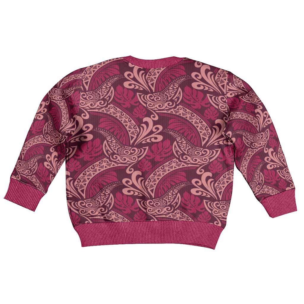 Sweet Pink Monstera Kid Ugly Christmas Sweater Polynesian Tribal Pattern - Polynesian Pride