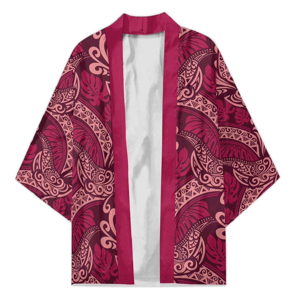 Sweet Pink Monstera Kimono Polynesian Tribal Pattern - Polynesian Pride