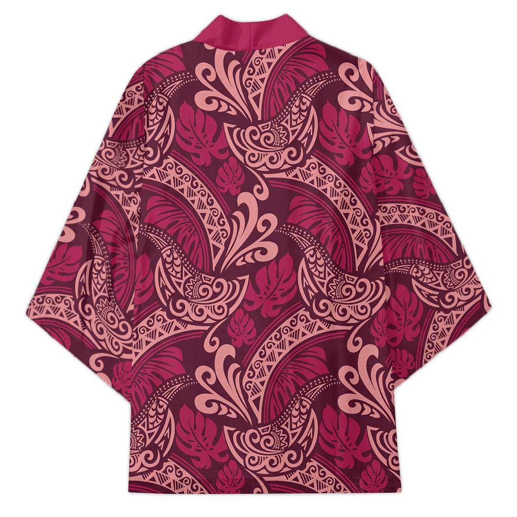 Sweet Pink Monstera Kimono Polynesian Tribal Pattern - Polynesian Pride