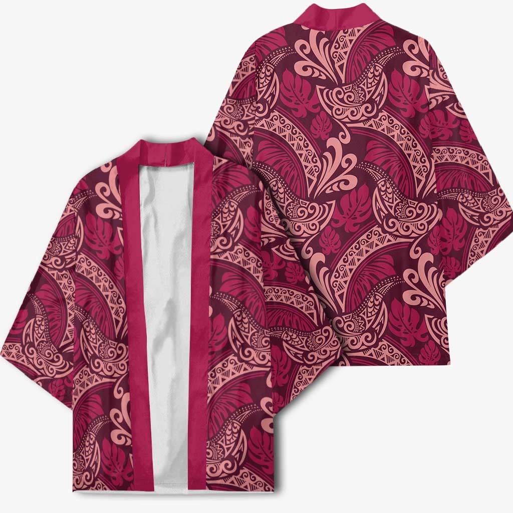 Sweet Pink Monstera Kimono Polynesian Tribal Pattern - Polynesian Pride