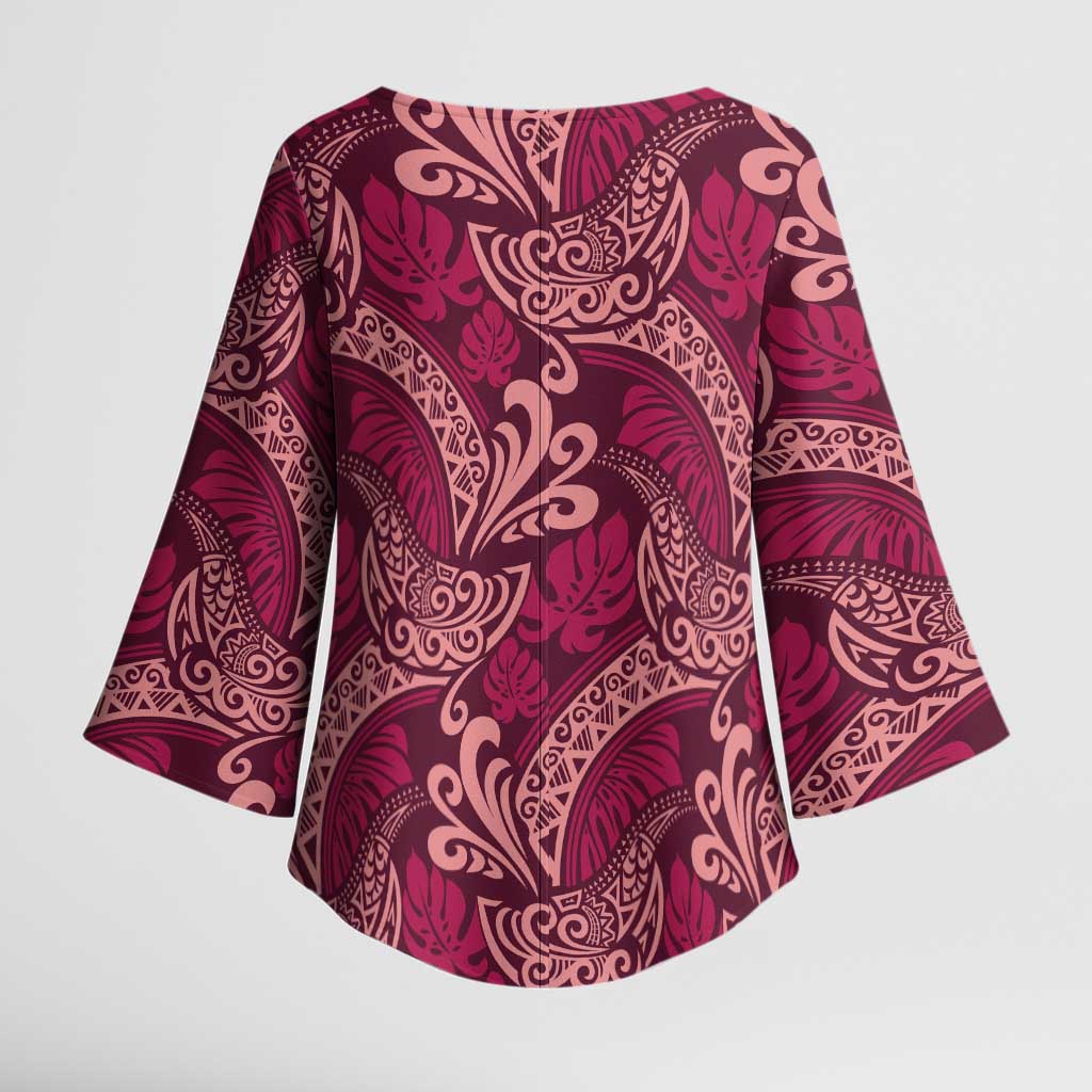 Sweet Pink Monstera Kimono Sleeve Blouse Polynesian Tribal Pattern - Polynesian Pride