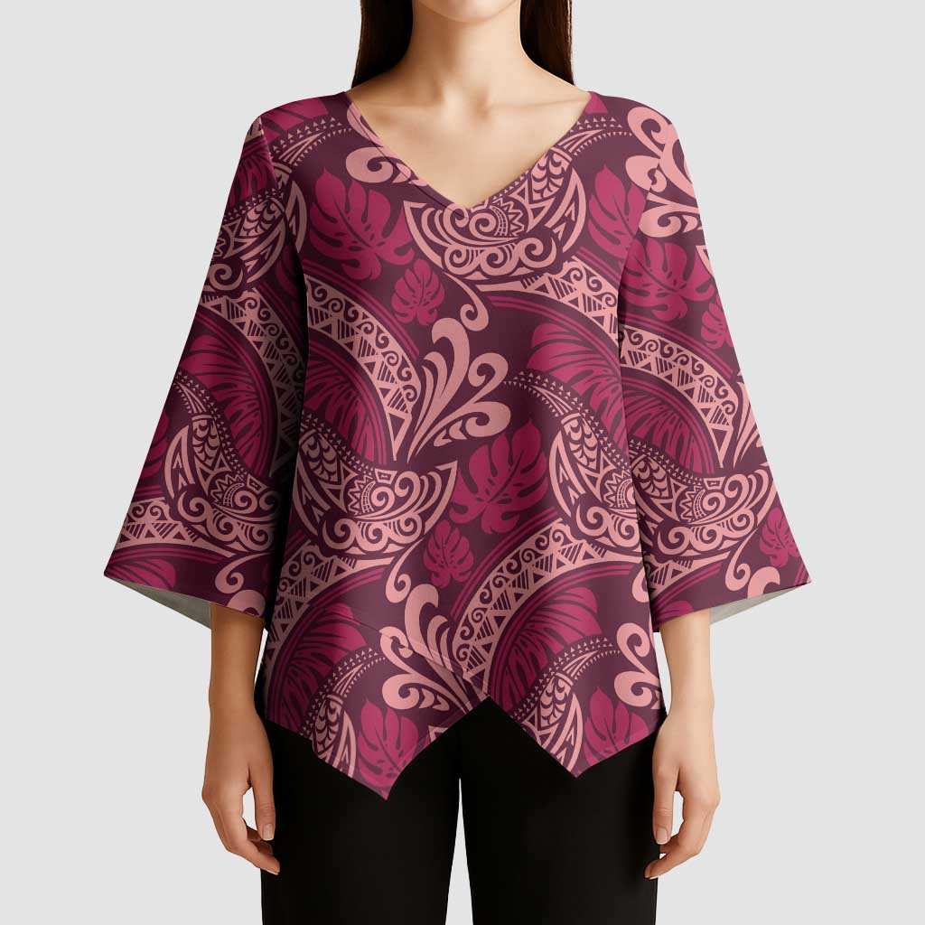 Sweet Pink Monstera Kimono Sleeve Blouse Polynesian Tribal Pattern - Polynesian Pride