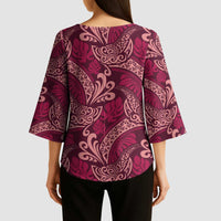 Sweet Pink Monstera Kimono Sleeve Blouse Polynesian Tribal Pattern - Polynesian Pride