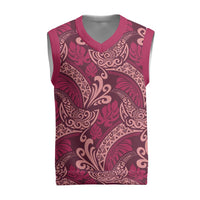 Sweet Pink Monstera Christmas Knitted V-Neck Vest Polynesian Tribal Pattern - Polynesian Pride