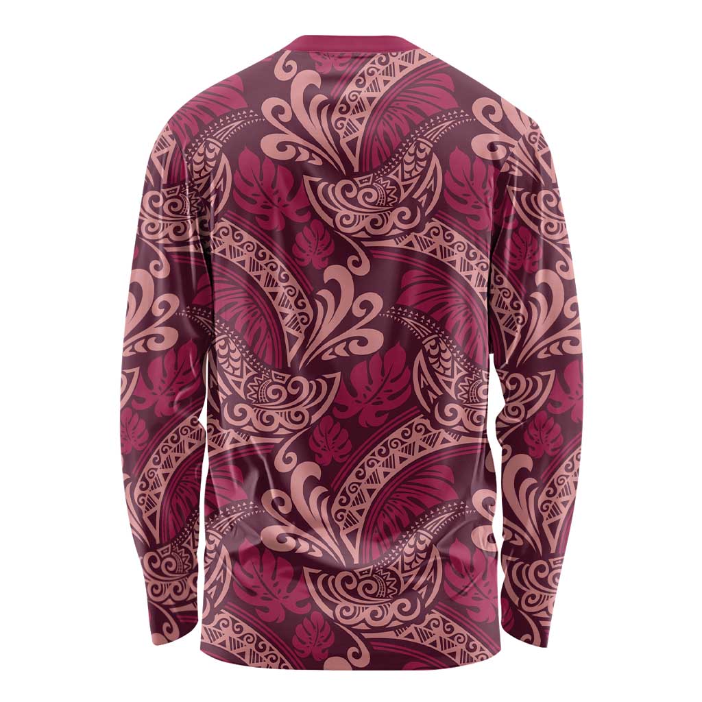 Sweet Pink Monstera Long Sleeve Shirt Polynesian Tribal Pattern - Polynesian Pride