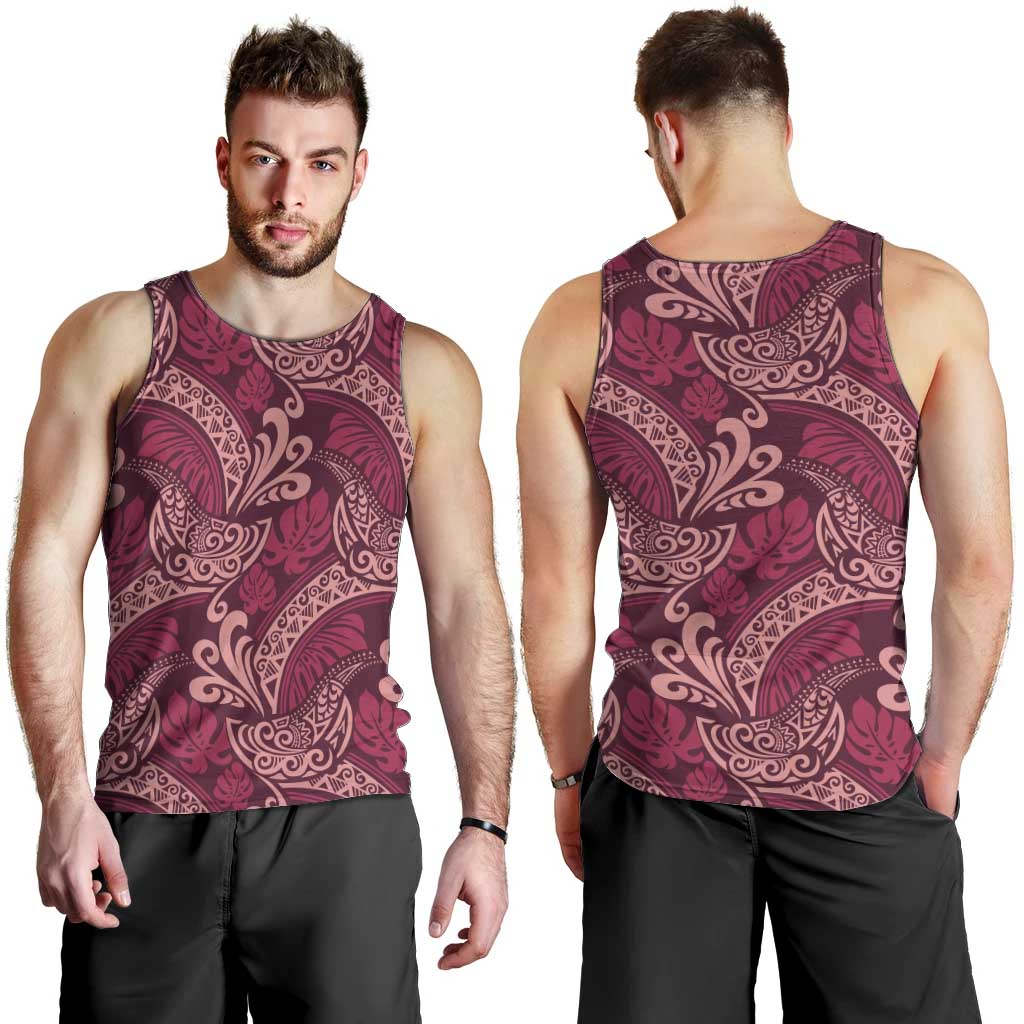 Sweet Pink Monstera Men Tank Top Polynesian Tribal Pattern - Polynesian Pride