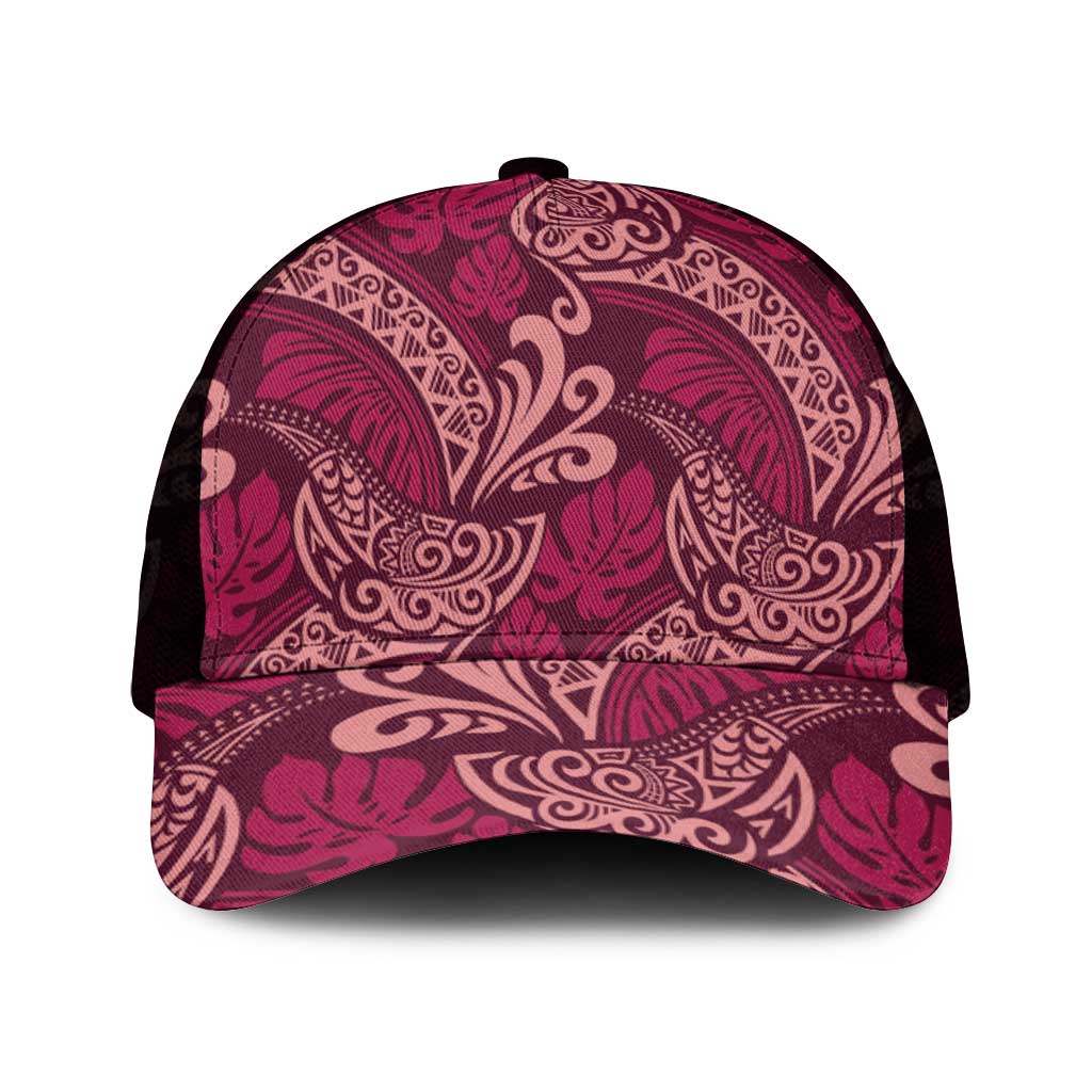 Sweet Pink Monstera Mesh Trucker Cap Polynesian Tribal Pattern - Polynesian Pride
