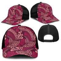 Sweet Pink Monstera Mesh Trucker Cap Polynesian Tribal Pattern - Polynesian Pride