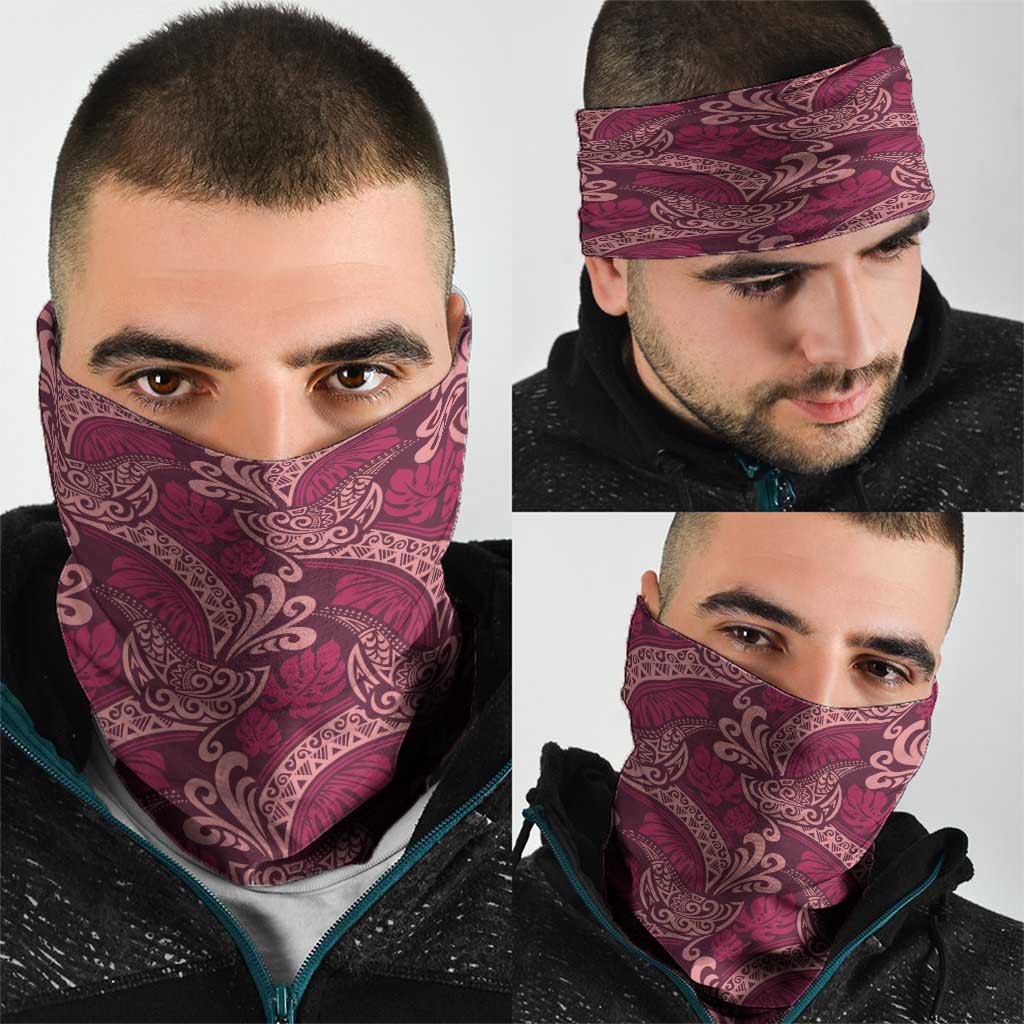 Sweet Pink Monstera Neck Gaiter Polynesian Tribal Pattern - Polynesian Pride