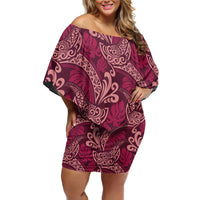Sweet Pink Monstera Off Shoulder Short Dress Polynesian Tribal Pattern - Polynesian Pride