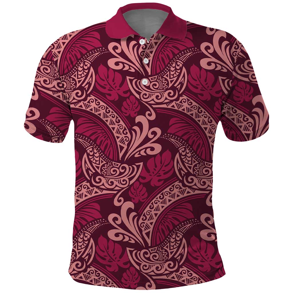 Sweet Pink Monstera Polo Shirt Polynesian Tribal Pattern - Polynesian Pride