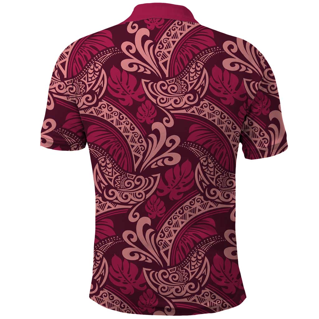 Sweet Pink Monstera Polo Shirt Polynesian Tribal Pattern - Polynesian Pride