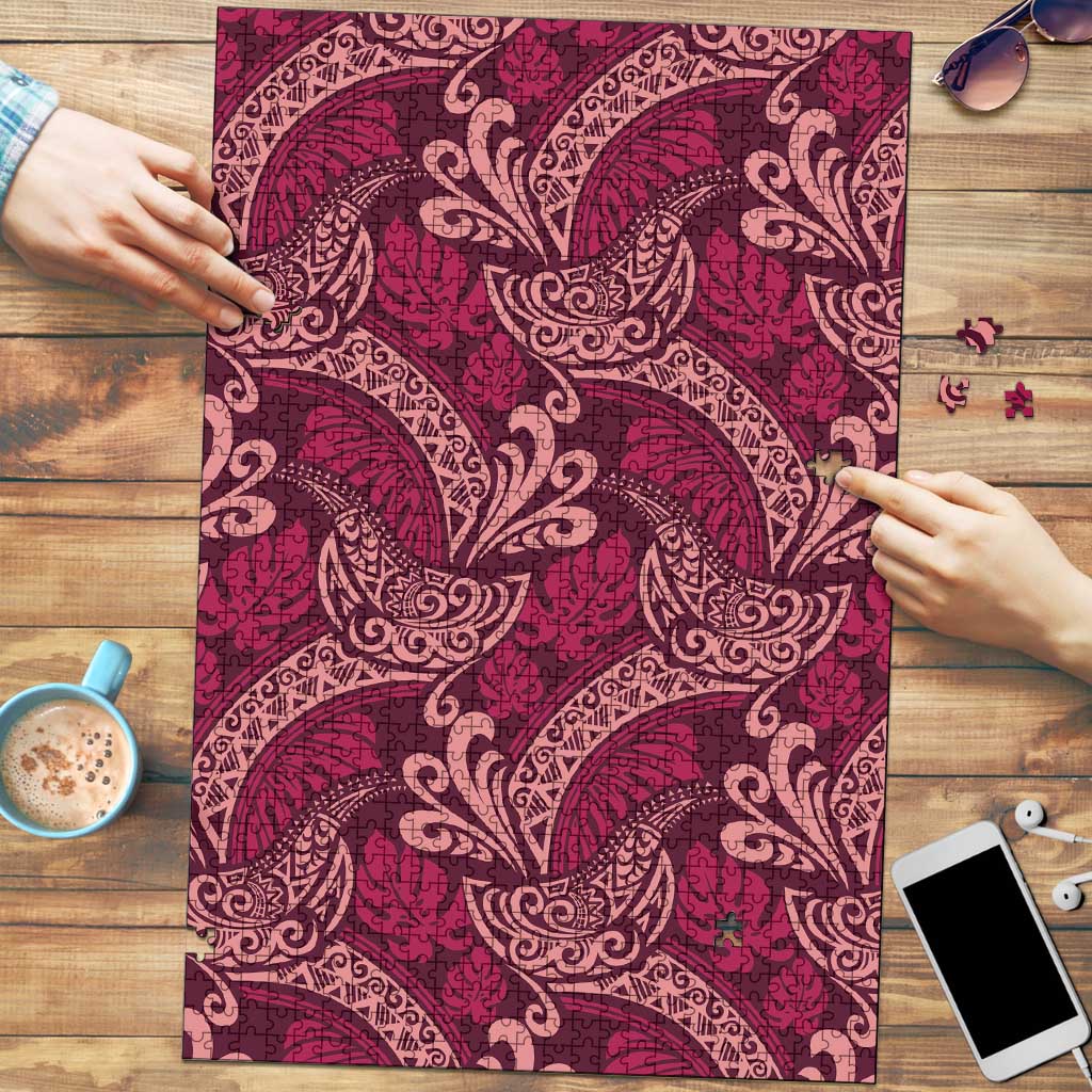 Sweet Pink Monstera Puzzle Polynesian Tribal Pattern - Polynesian Pride