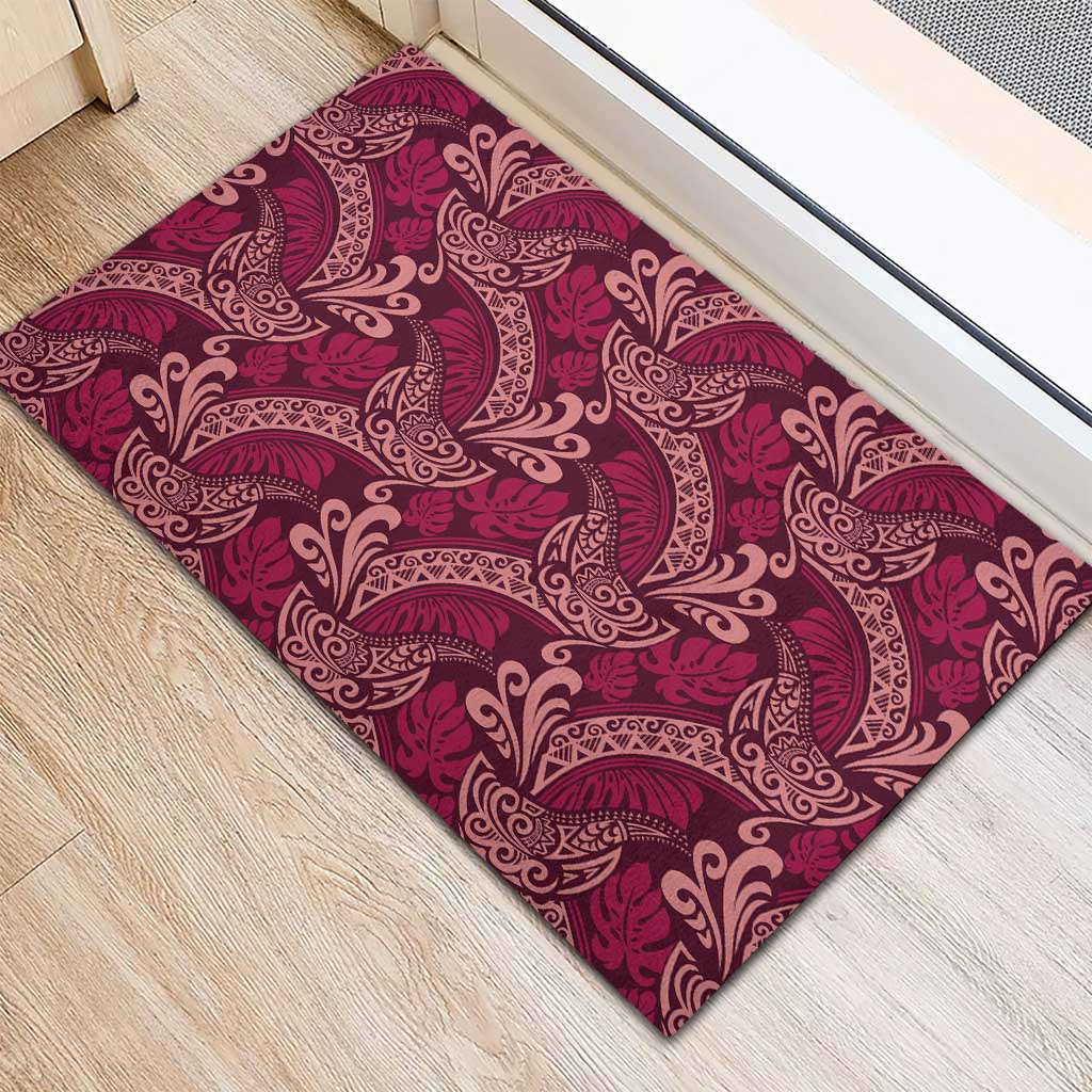 Sweet Pink Monstera Rubber Doormat Polynesian Tribal Pattern - Polynesian Pride