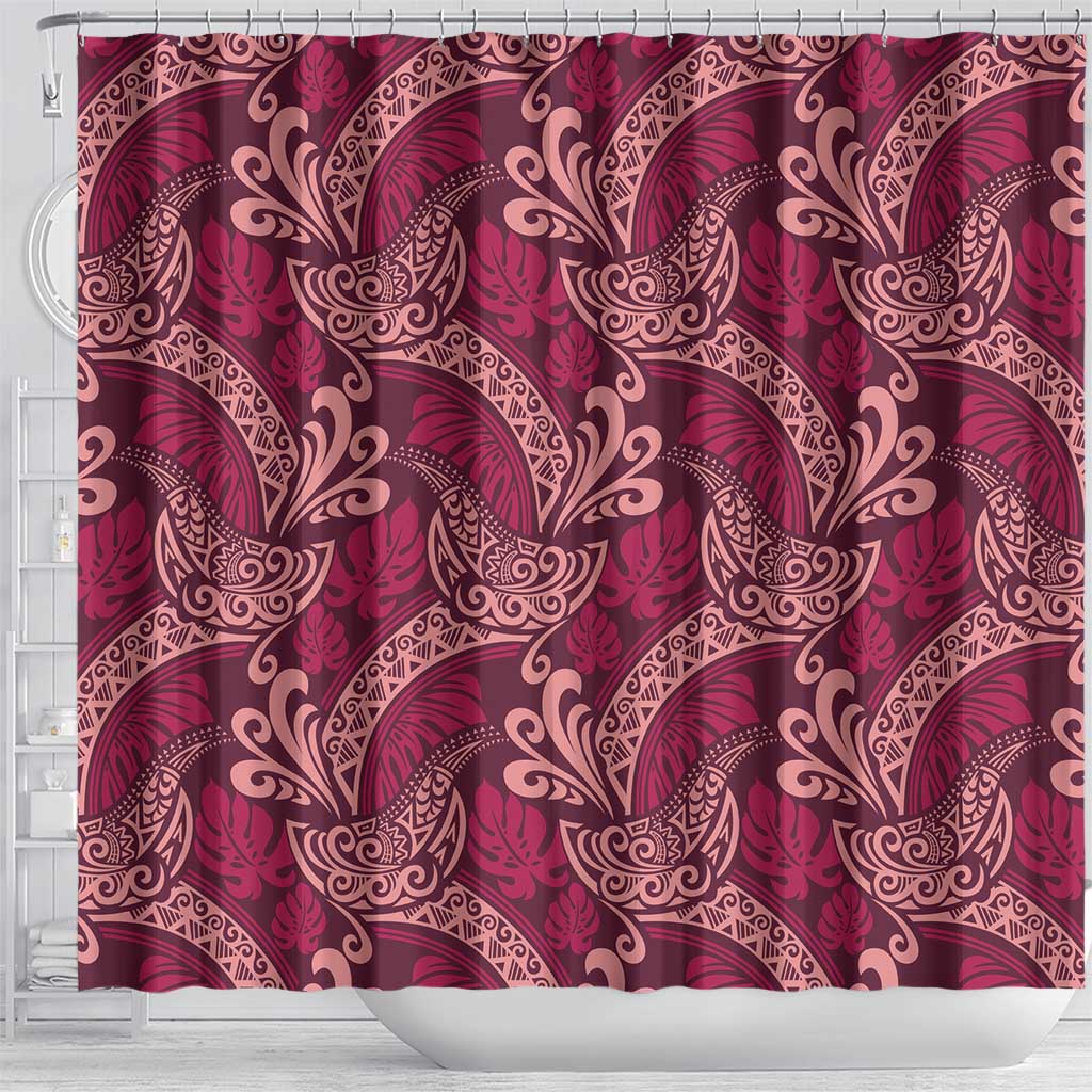 Sweet Pink Monstera Shower Curtain Polynesian Tribal Pattern - Polynesian Pride