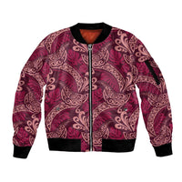Sweet Pink Monstera Sleeve Zip Bomber Jacket Polynesian Tribal Pattern - Polynesian Pride