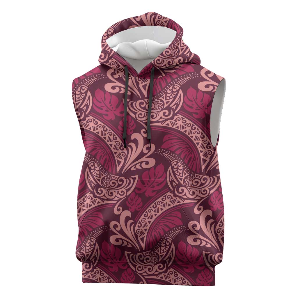 Sweet Pink Monstera Sleeveless Hoodie Polynesian Tribal Pattern - Polynesian Pride