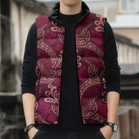 Sweet Pink Monstera Sleeveless Puffer Jacket Polynesian Tribal Pattern - Polynesian Pride