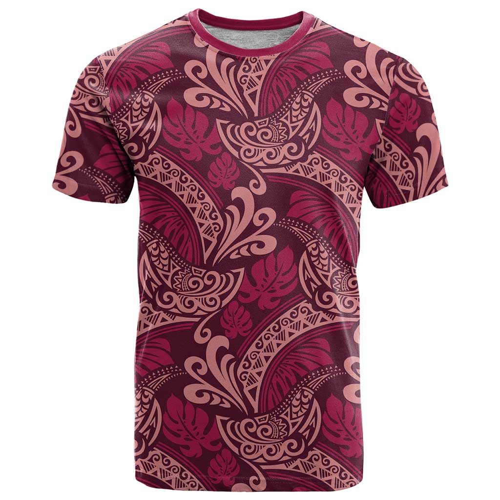Sweet Pink Monstera T Shirt Polynesian Tribal Pattern - Polynesian Pride