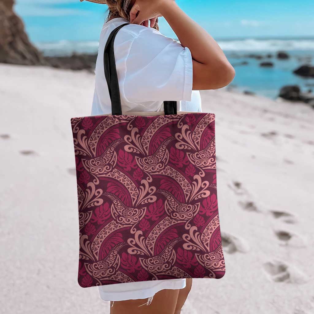 Sweet Pink Monstera Tote Bag Polynesian Tribal Pattern - Polynesian Pride