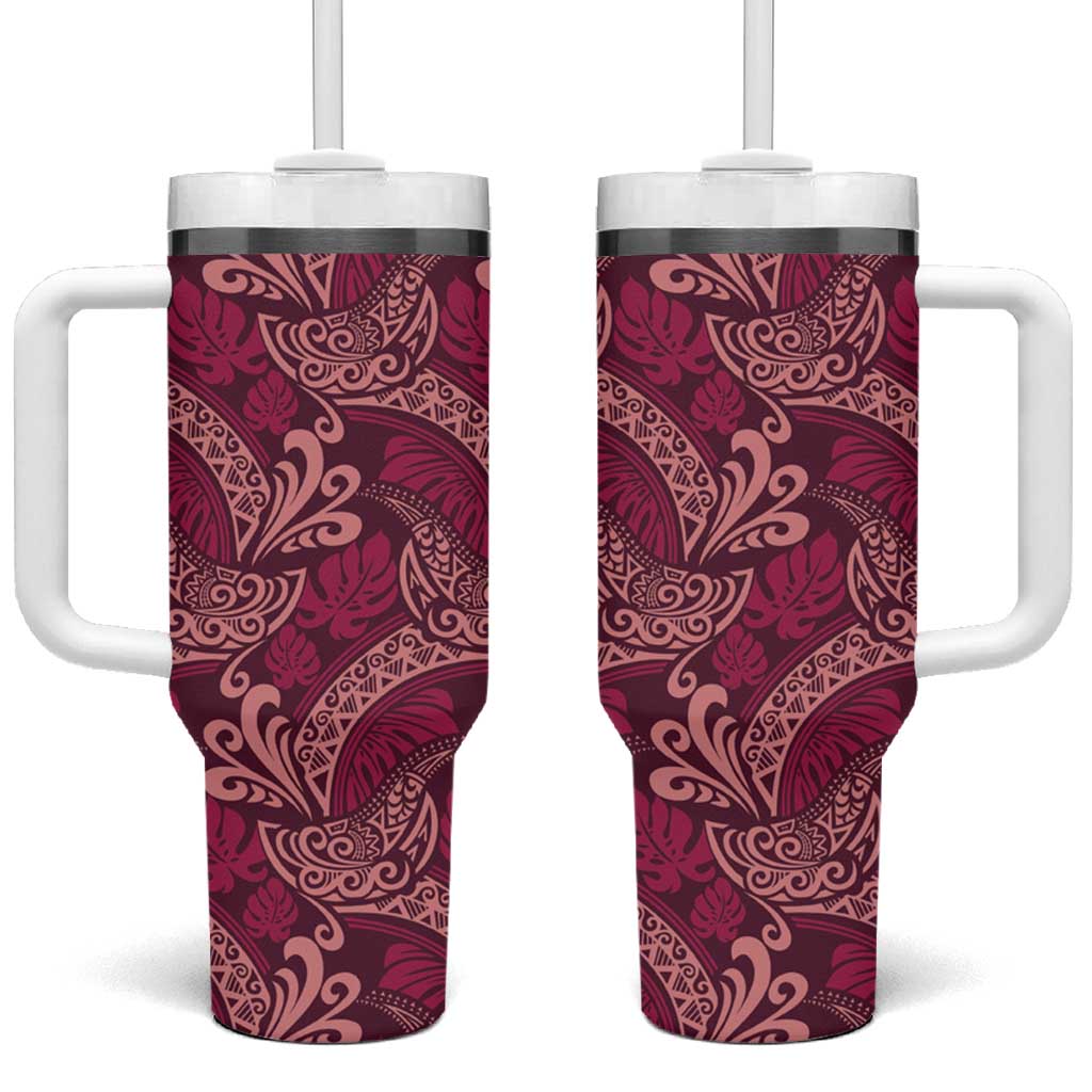 Sweet Pink Monstera Tumbler With Handle Polynesian Tribal Pattern - Polynesian Pride