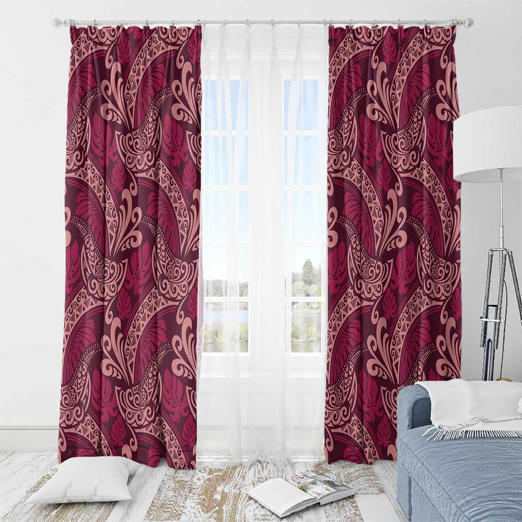 Sweet Pink Monstera Window Curtain Polynesian Tribal Pattern - Polynesian Pride