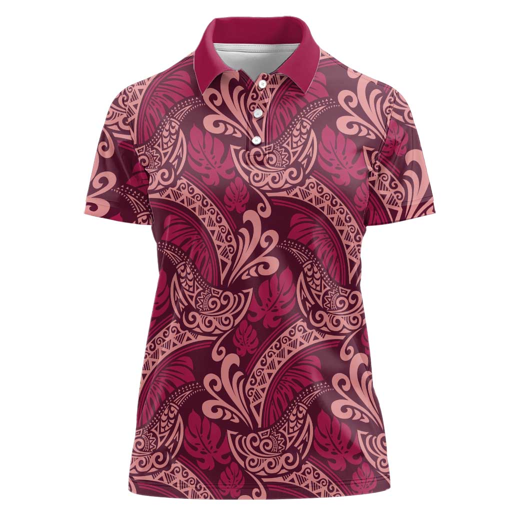 Sweet Pink Monstera Women Polo Shirt Polynesian Tribal Pattern - Polynesian Pride