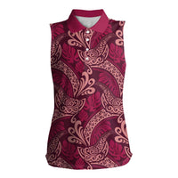 Sweet Pink Monstera Women Sleeveless Polo Shirt Polynesian Tribal Pattern - Polynesian Pride