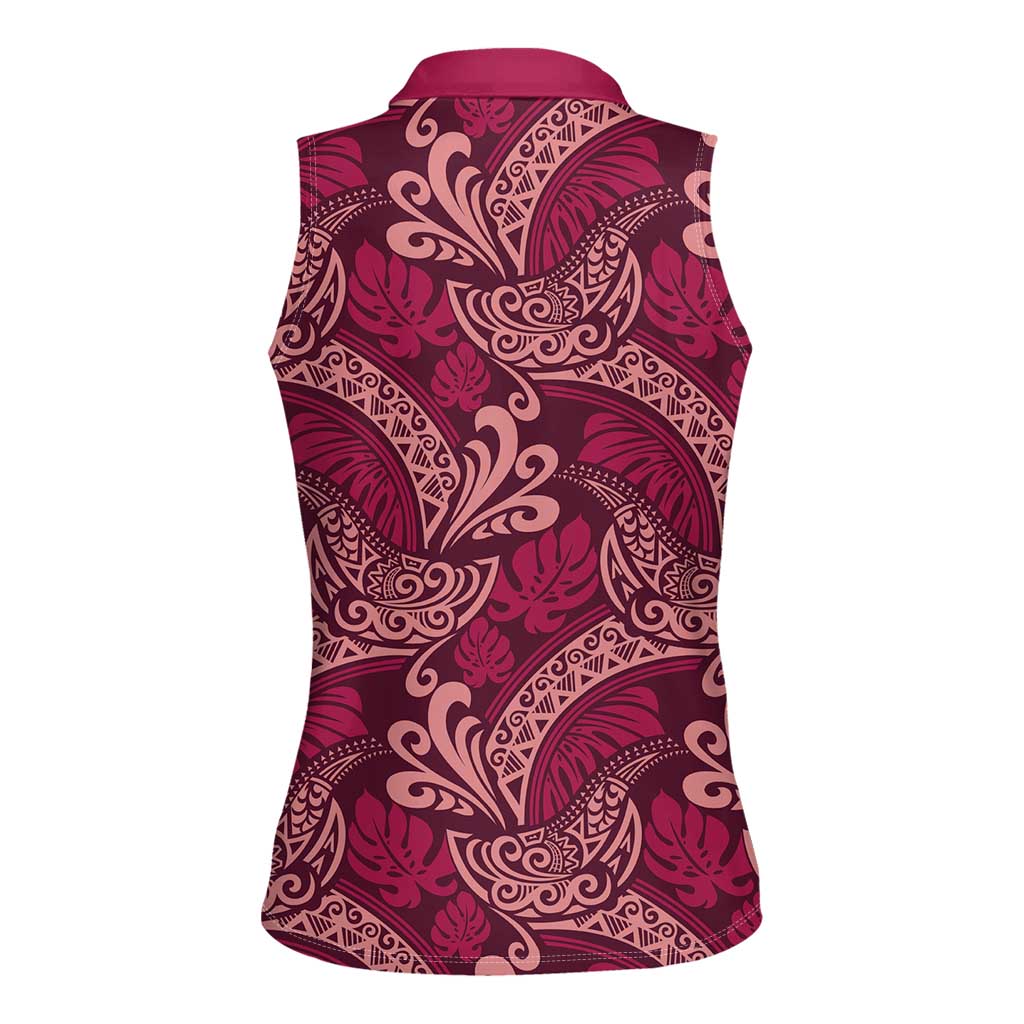 Sweet Pink Monstera Women Sleeveless Polo Shirt Polynesian Tribal Pattern - Polynesian Pride