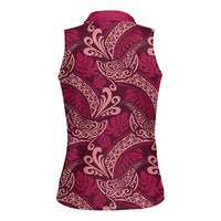 Sweet Pink Monstera Women Sleeveless Polo Shirt Polynesian Tribal Pattern - Polynesian Pride