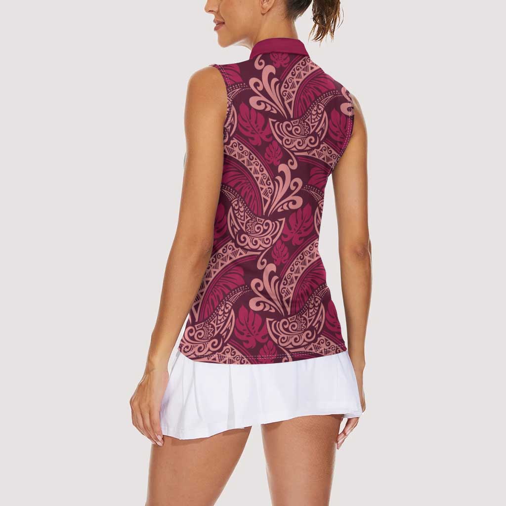 Sweet Pink Monstera Women Sleeveless Polo Shirt Polynesian Tribal Pattern - Polynesian Pride