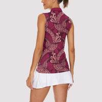 Sweet Pink Monstera Women Sleeveless Polo Shirt Polynesian Tribal Pattern - Polynesian Pride