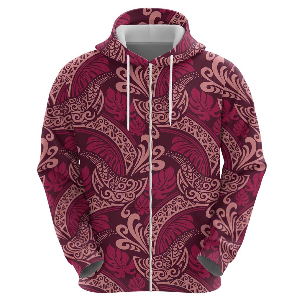 Sweet Pink Monstera Zip Hoodie Polynesian Tribal Pattern - Polynesian Pride